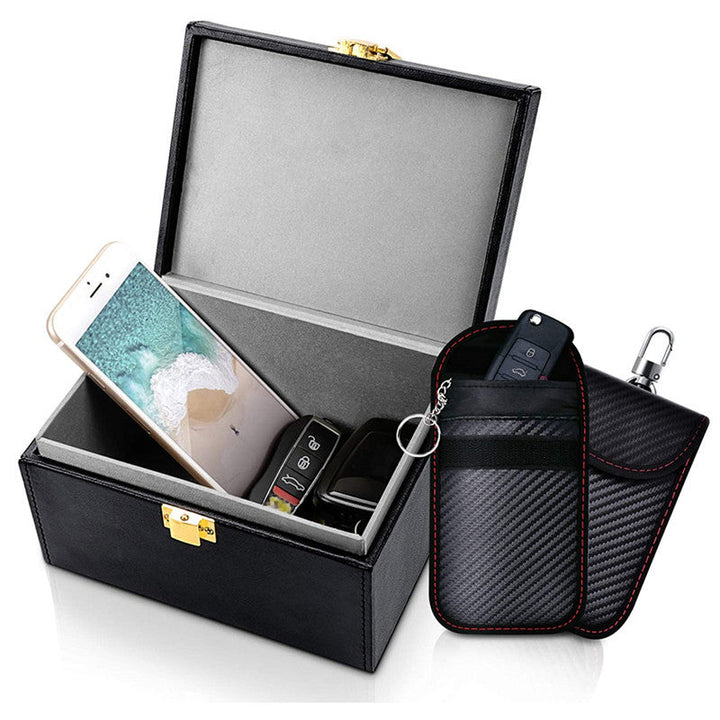 Home and travel key fob storage bundle with one box and two portable pouches